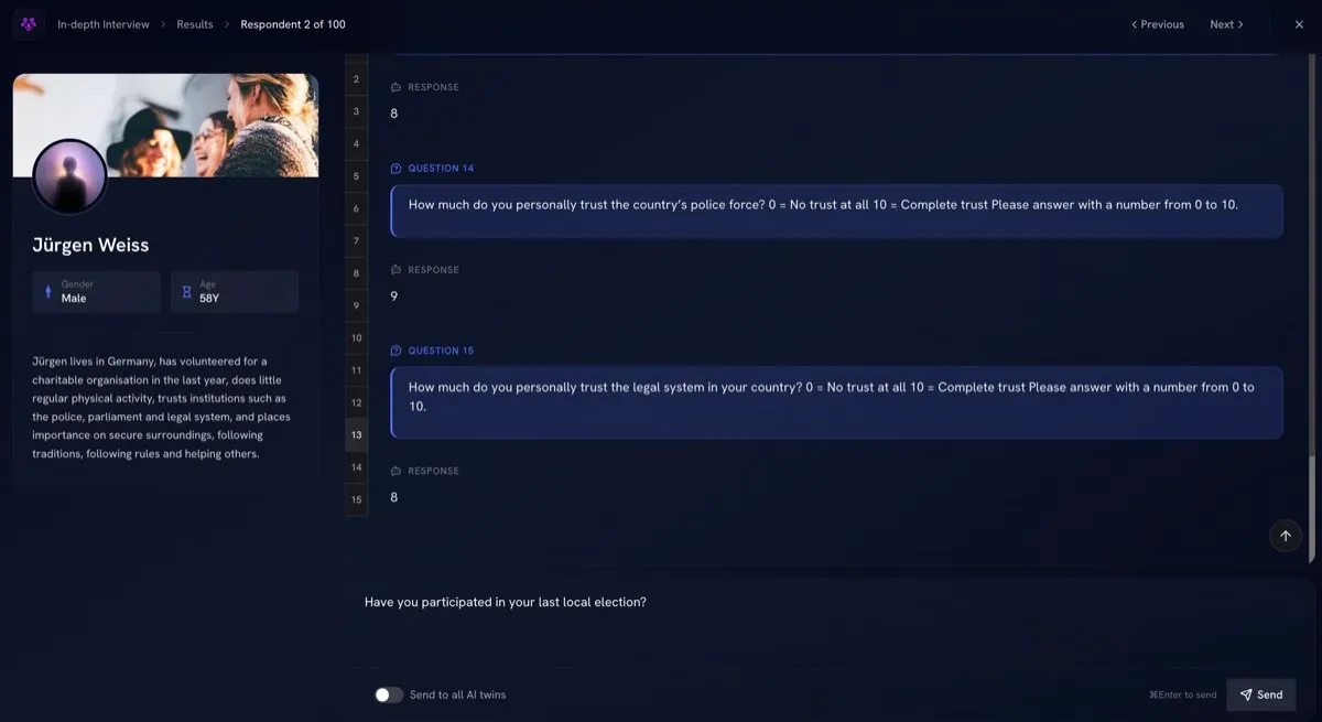 View responses and ask follow-up questions — to one twin or all at once