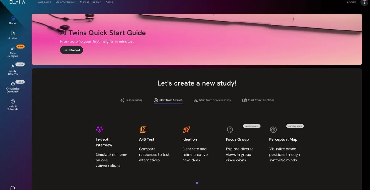 Start from Scratch — choose your study type directly